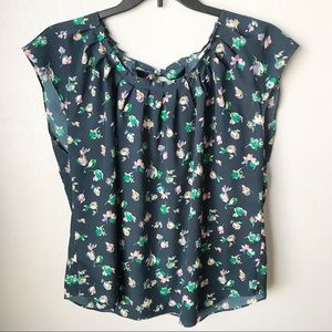 Beautiful Navy Floral Top with Tie in Back